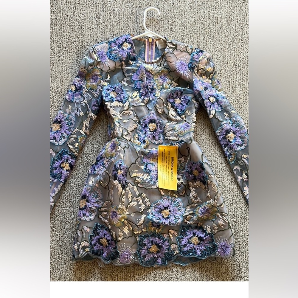 Bronx and Banco Violet Embellished Mini Dress. NWT.